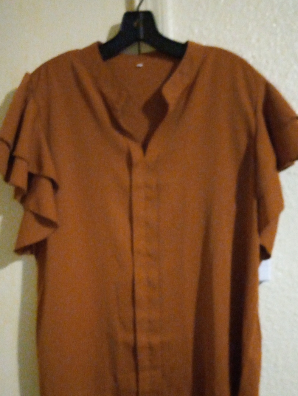 Womens Ruffle Sleeve Blouse - Rust size XL